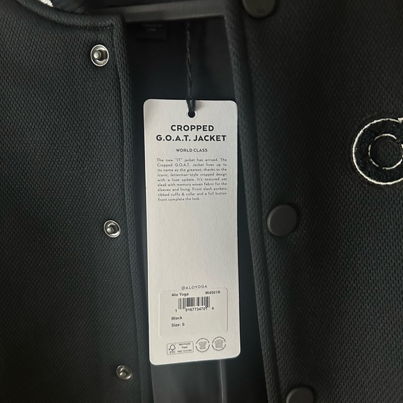 ALO Yoga Cropped Black and White Varsity Jacket NWT - Picture 4 of 4